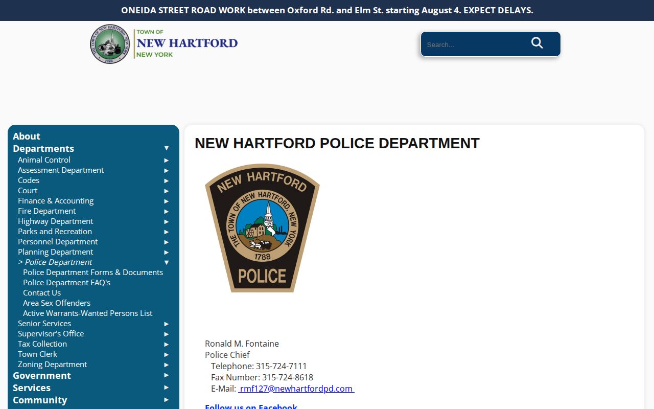 Oneida County New Hartford Police Department official arrest-record source
